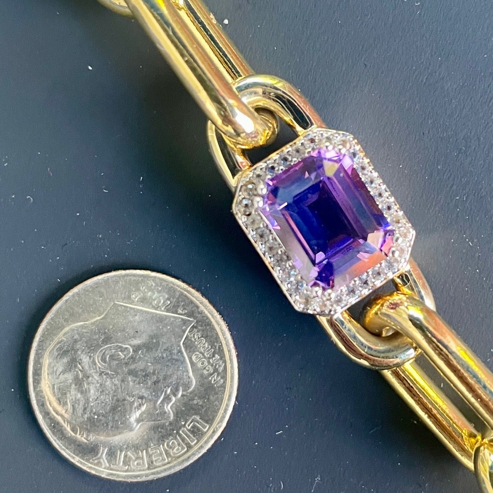 NWT Toscana Italiana 18K Gold Plated Amethyst & White Topaz Bracelet. 7.25 L - Picture 5 of 6